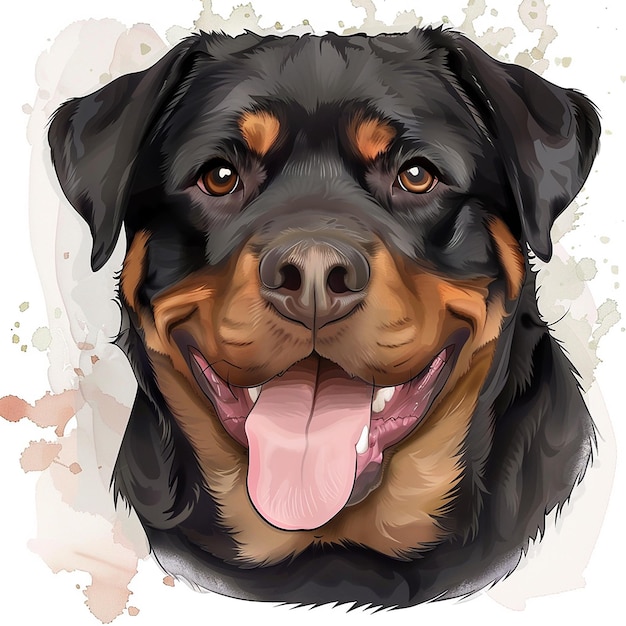 Foto rottweiler de desenho animado sorriso insolente aquarela ilustração artística retrato de animal de estimação