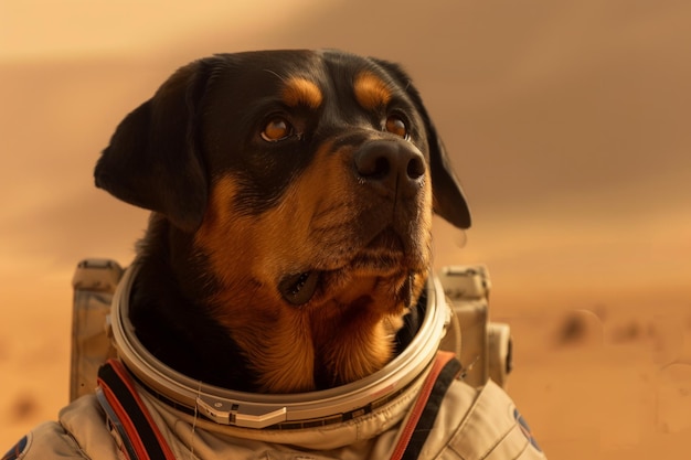 Rottweiler en Marte en traje espacial
