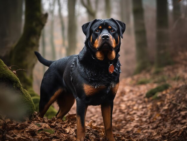 El Rottweiler39s Power on Display en un bosque