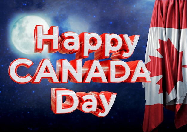 Rotulação de feliz dia do Canadá no céu noturno. Dia festivo celebrado a 1 de julho.