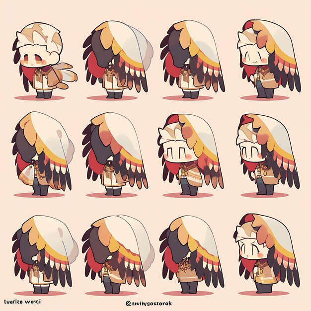 Rótulo de águia macho Chibi Kawaii Native American Fashion Concept Warm Concept Art Jogo de Acesso