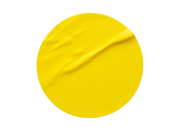 Rótulo de etiqueta de papel redondo amarelo isolado no fundo branco
