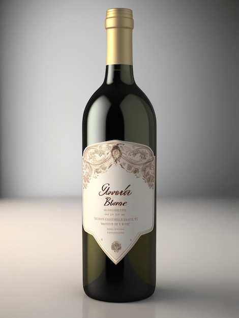 Rótulo de garrafa de vinho impecável, renderização 3D para exibição de design personalizado