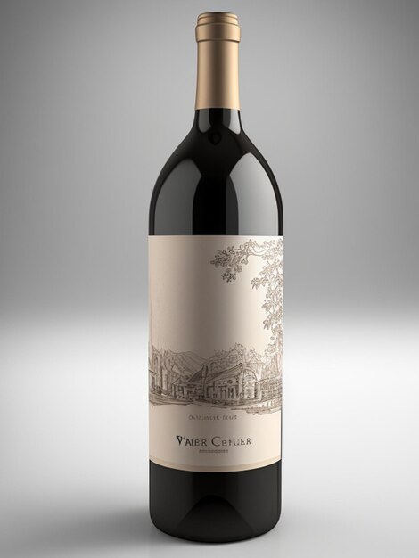 Rótulo de garrafa de vinho impecável, renderização 3D para exibição de design personalizado