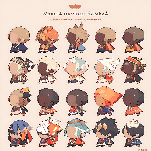 Foto rótulo masculino africano maasai chibi kawaii shuka moda cores brilhantes conceito arte jogo asseto