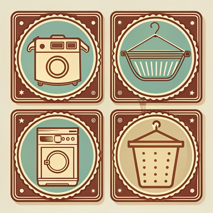Foto rótulos de lavanderia vintage símbolos ilustração vetorial isolada lavanderia sala de serviço rótulo tag design de cartaz para loja lavanderia onde é ok para obter suas calças em wad