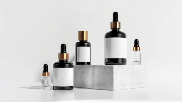 Rótulos vazios de plástico e vidro para frascos e gotículas de cosméticos para promoção e publicidade de produtos