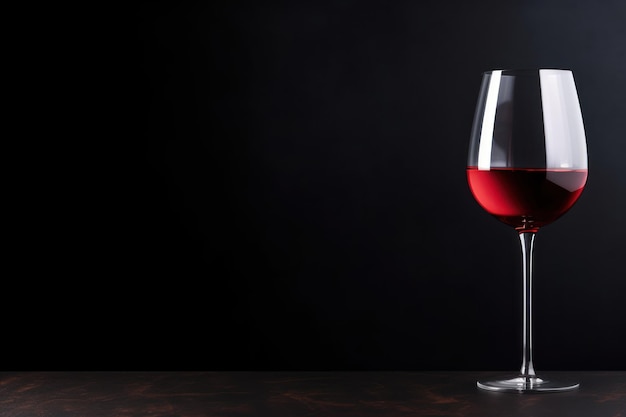 Rotwein auf einem Glas vor schwarzem Hintergrund Platz für Text
