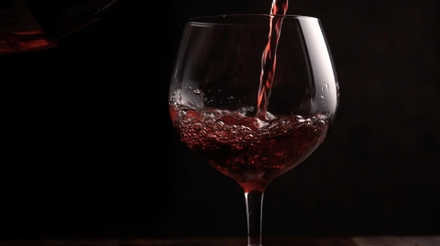 Foto rotwein in ein weinglas auf dunklem hintergrund gießen, generative ki