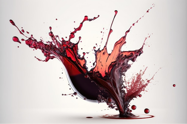 Rotwein Splash isoliert auf weißem Hintergrund AI-Generation