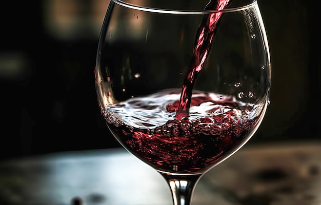 Rotwein spritzt aus einem Glas auf schwarzem Hintergrund