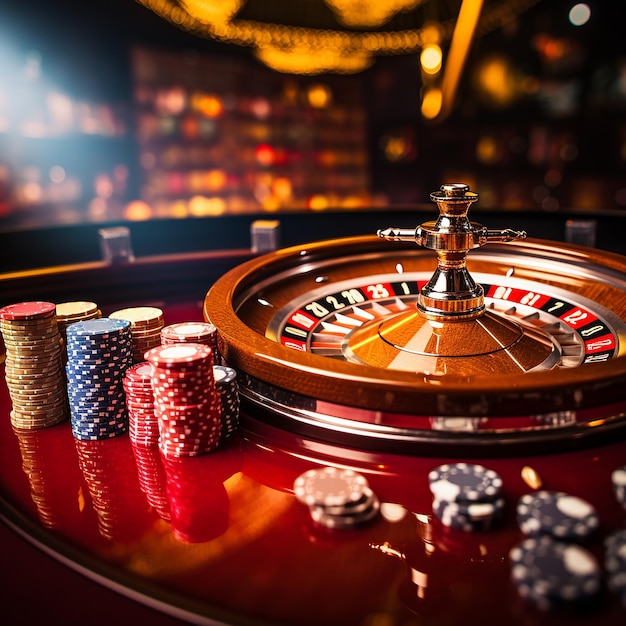 Foto roulette im casino und poker chips, die von ki generiert werden