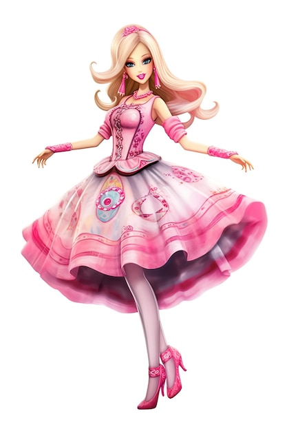 Roupa Barbie estilo aquarela fundo branco rosa