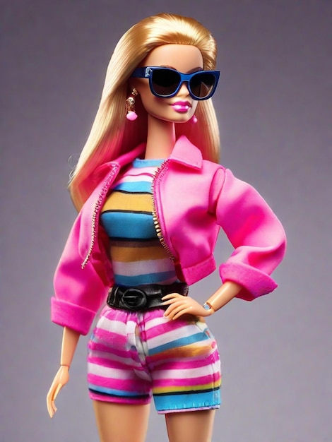 Roupa da barbie na moda com óculos de sol