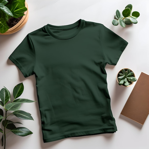 roupa de maquete de camiseta verde escura