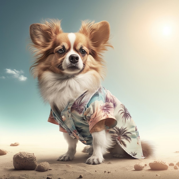 Roupa de verão de raça de cachorro chihuahua Cachorro de verão chihuahua filhote de animal de estimação vestindo fantasia de moda de praia