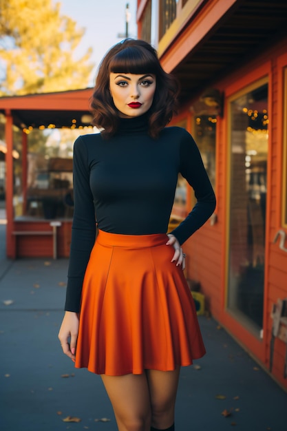 Roupa feminina casual retrô inspirada em PinUp outono