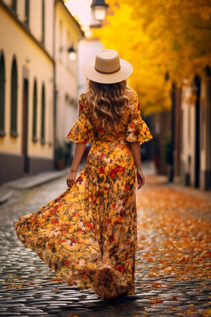 Roupa feminina de outono boêmia chic em paleta aconchegante e elegante