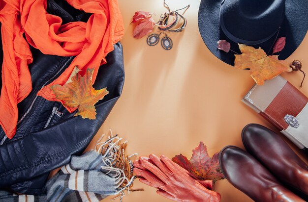 Roupa feminina de outono Conjunto de roupas, sapatos e acessórios