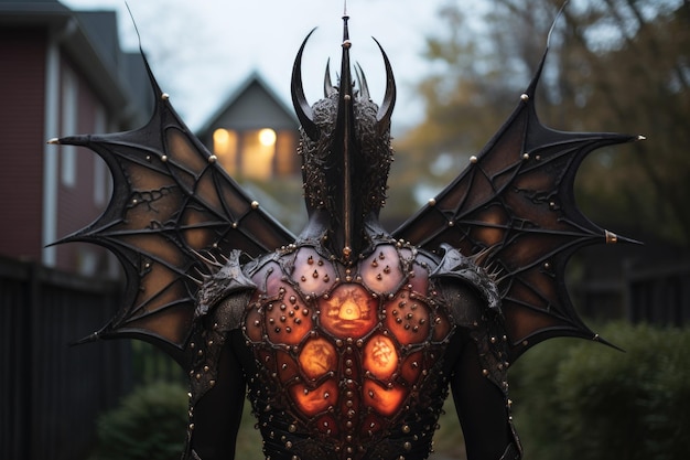 Roupa preta para festa de Halloween com abóbora acesa dentro