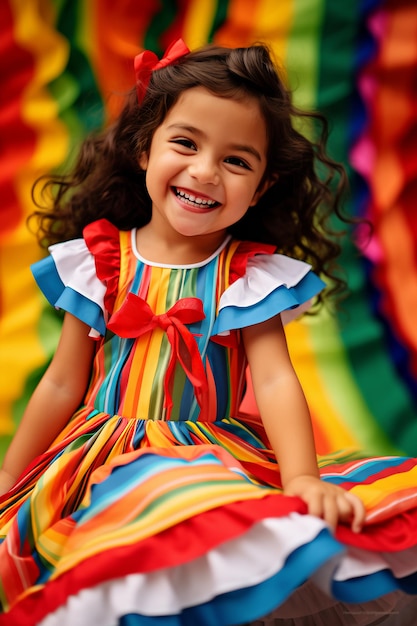 Roupa tradicional de celebração hispânica para menina com charme moderno