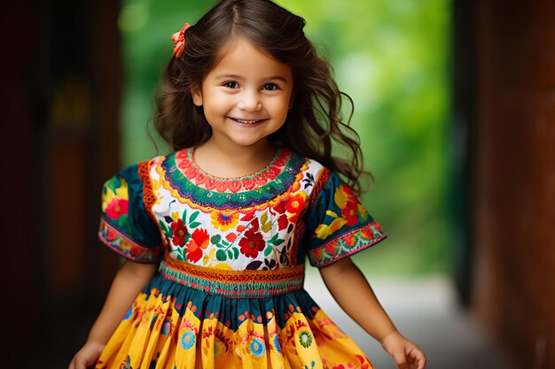 Roupa tradicional de celebração hispânica para menina com charme moderno
