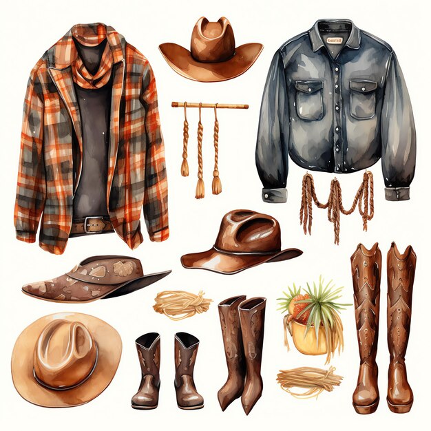 roupas de aquarela oeste selvagem oeste cowboy deserto ilustração clipart