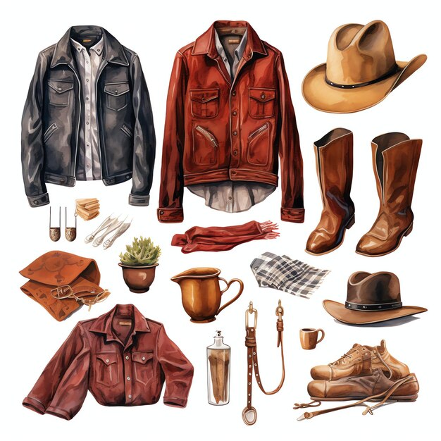 roupas de aquarela oeste selvagem oeste cowboy deserto ilustração clipart