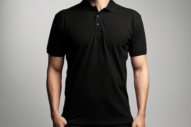 Roupas de camisa pólo preto sobre fundo branco isolado