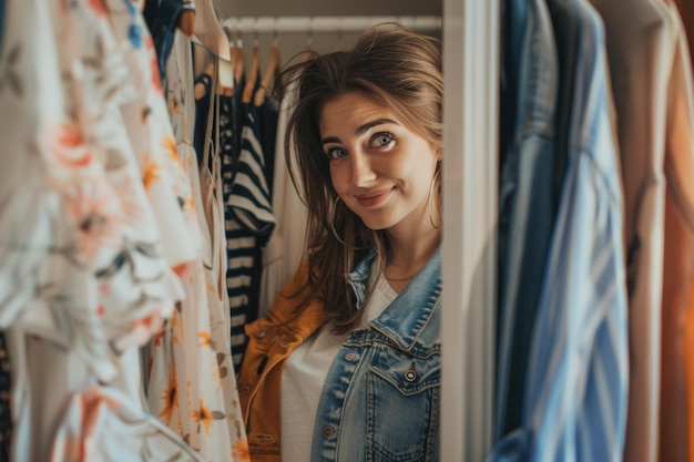 Foto roupas de mulher belas mulheres adultas escolhendo roupas casuais do armário