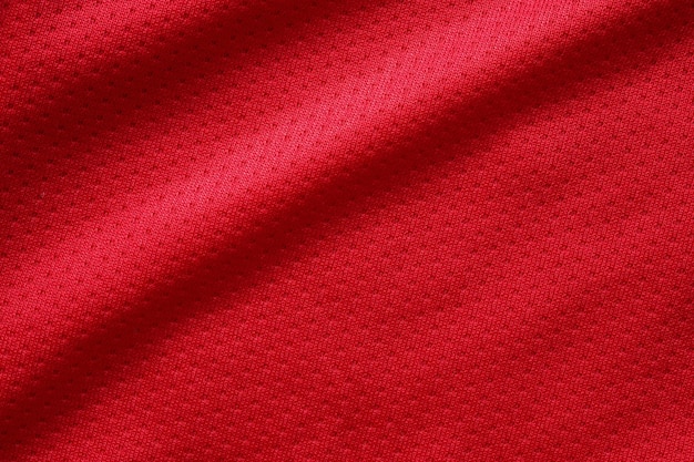 Roupas esportivas vermelhas, tecido, camisa de futebol, textura, close-up