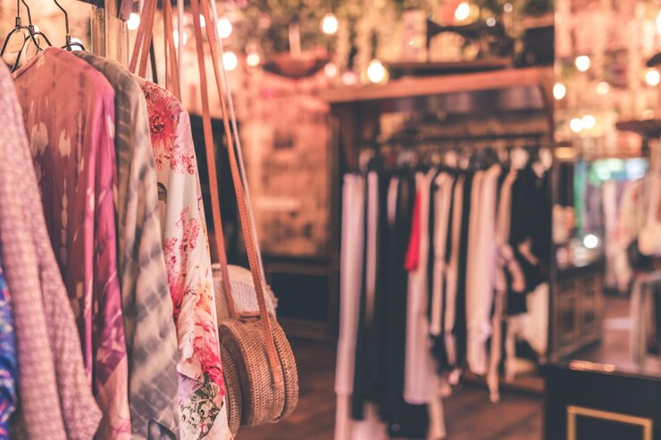 Foto roupas penduradas na loja para venda