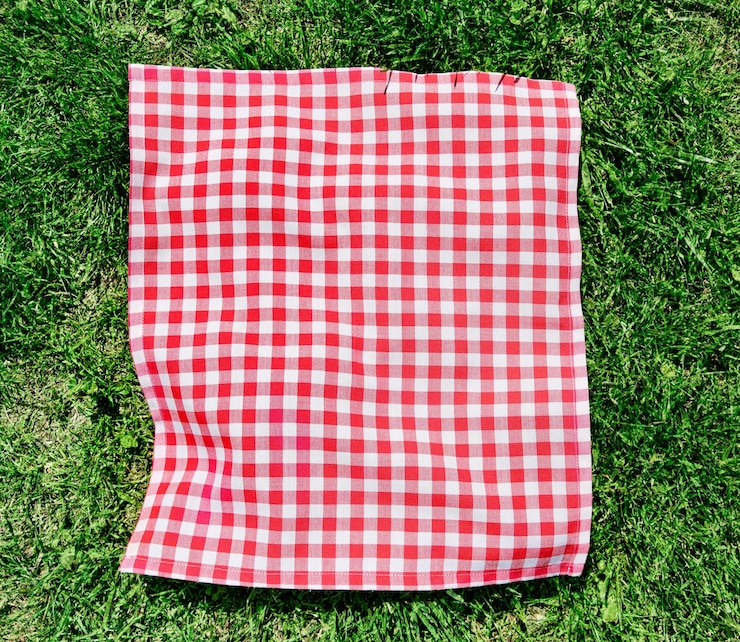 Foto roupas vermelhas de piquenique em quadros de cima