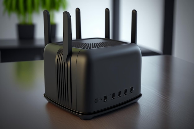 Router auf dem Tisch Router ist ein Gerät, das Datenpakete zwischen Computernetzwerken weiterleitet und eine Reihe von Overlay-Netzwerken erstellt. Es ist mit zwei oder mehr Datenleitungen aus verschiedenen Netzwerken verbunden