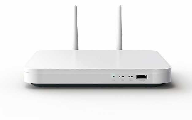 Foto router blanco y azul en la mesa