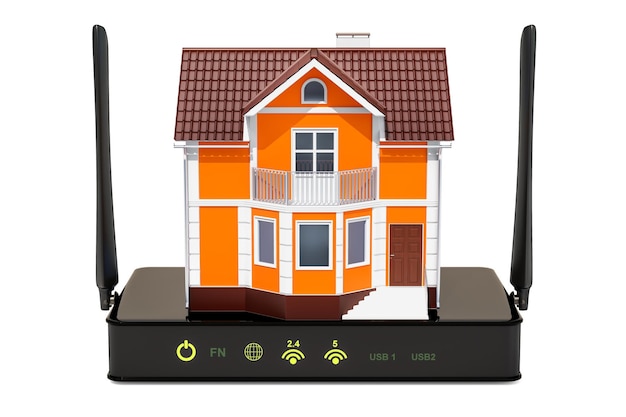 Router de Internet inalámbrico con conexión a Internet en el hogar concepto renderización 3D