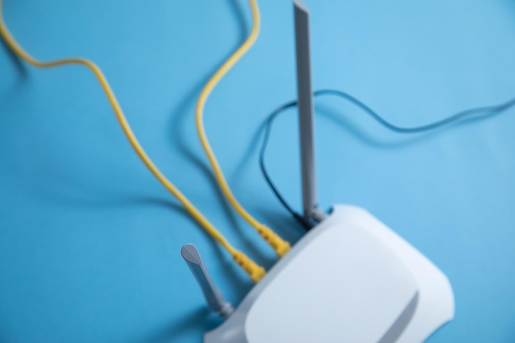 Foto router wi-fi en el fondo azul