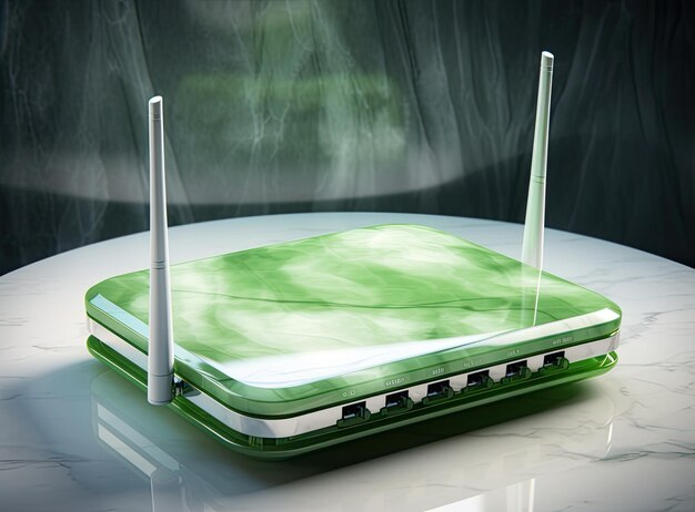 Foto router wi-fi moderno em mesa dentro de casa espaço para texto criado com tecnologia de ia generativa