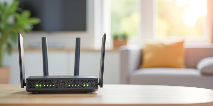 Foto router wifi na mesa na elegante sala de estar de uma casa moderna
