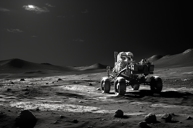 Rover lunar explorando la superficie de las lunas