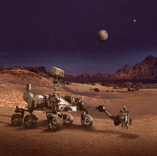 Foto el rover perseverance explorando la superficie del planeta marte