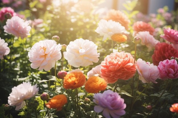 Roxo rosa lindas flores multicoloridas florescendo jardim ao ar livre parque beleza prados de verão