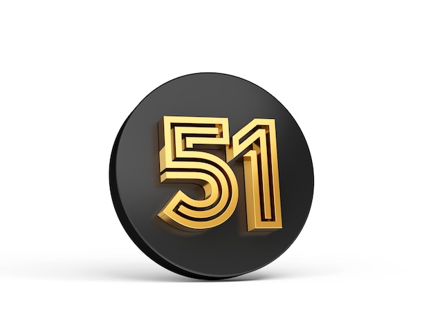 Royal Gold Modern Font Elite 3D Digit Letter 51 Fifty one en icono de botón 3d negro Ilustración 3d