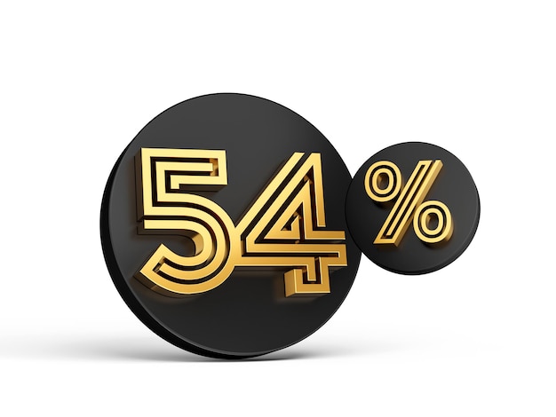 Royal Gold Modern Font Elite 3D Digit Letter 54 Cinquenta e quatro por cento no ícone do botão 3d preto