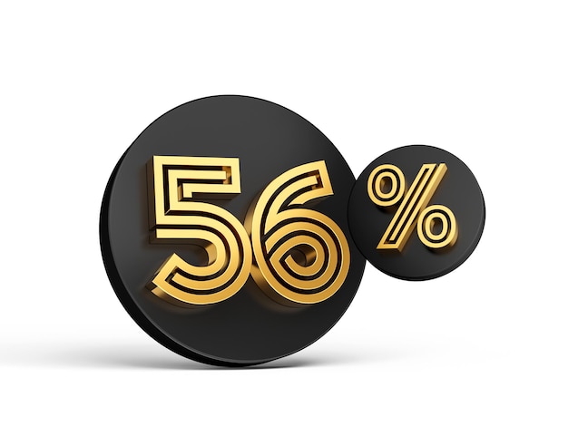 Royal Gold Modern Font Elite 3D Digit Letter 56 Cincuenta y seis por ciento en el icono del botón Black 3d