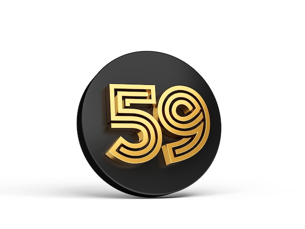 Royal Gold Modern Font Elite 3D Digit Letter 59 Cinquenta e Nove no ícone de botão 3d preto ilustração 3d