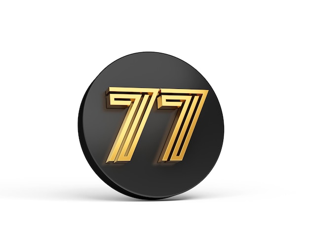 Royal Gold Modern Font Elite 3D Digit Letter 77 Seventy Seven no ícone de botão 3d preto 3d