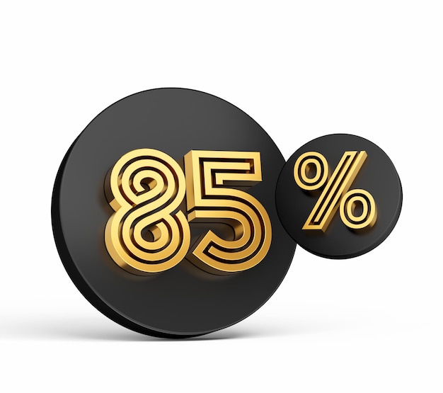 Royal Gold Modern Font Elite 3D Digit Letter 85 Ochenta y cinco por ciento en el icono del botón Black 3d