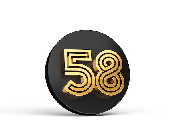 Royal Gold Modern Font Elite 3D dígito letra 58 dezessete no ícone de botão 3d preto ilustração 3d