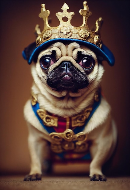 Royal lindo y adorable King Pug con corona